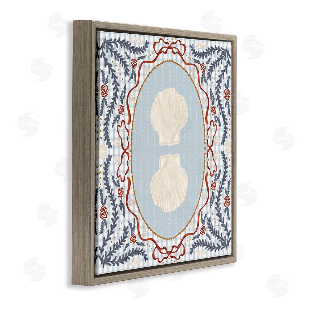 Vero Illustrates Shells Portrait on Gingham Brown Floating Framed Canvas Wall Art Print