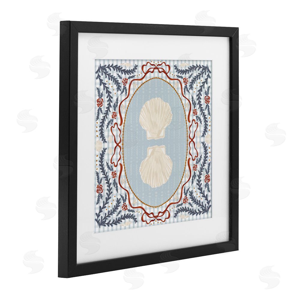 Vero Illustrates Shells Portrait on Gingham Black Framed Print Under Glass with White Mat Wall Art