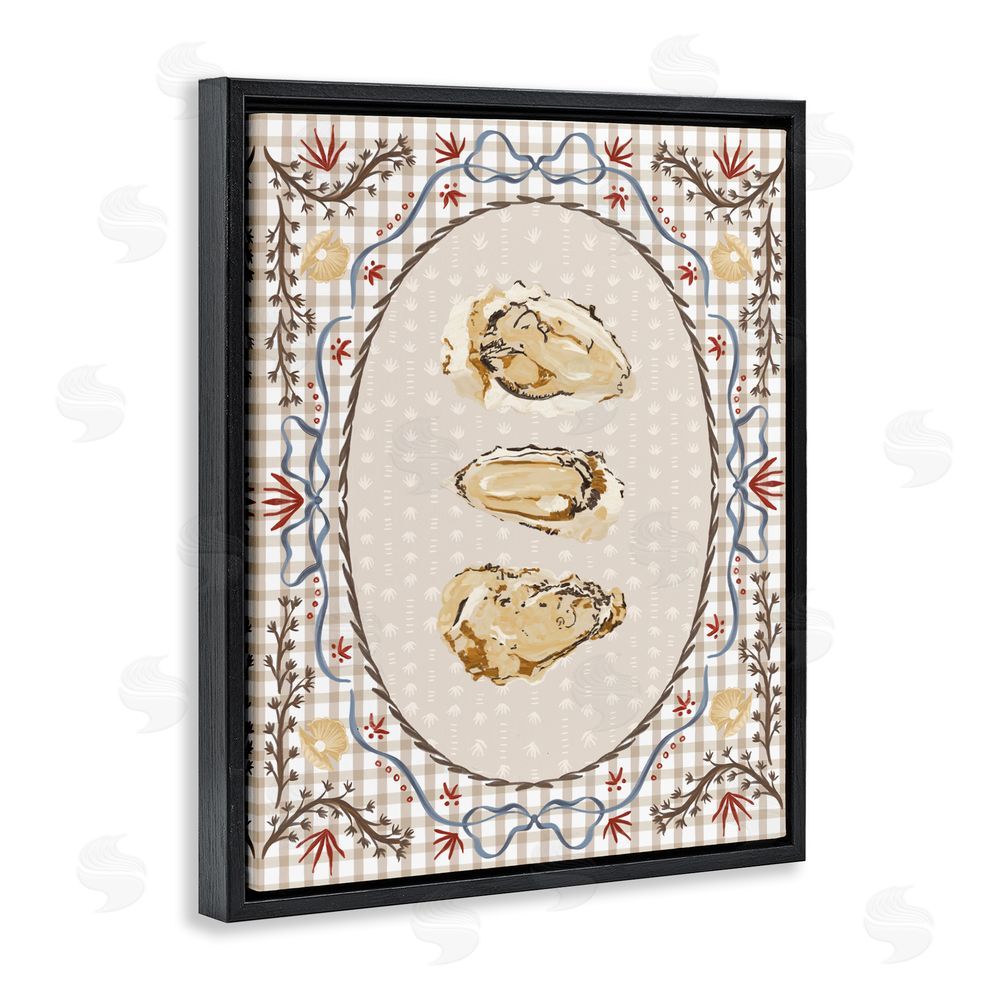 Vero Illustrates Vintage Oyster Trio Black Floating Framed Canvas Wall Art Print