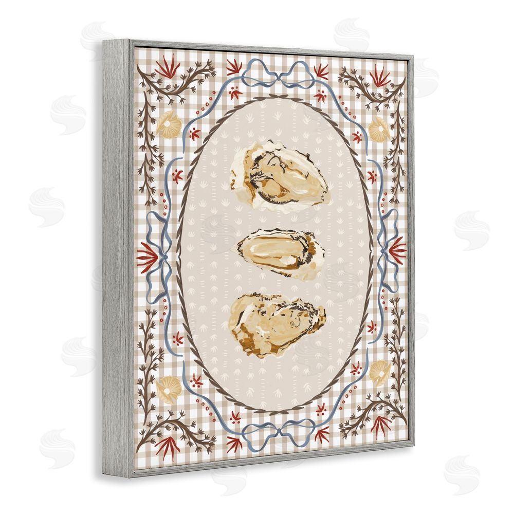 Vero Illustrates Vintage Oyster Trio Gray Framed Giclee Wall Art Print