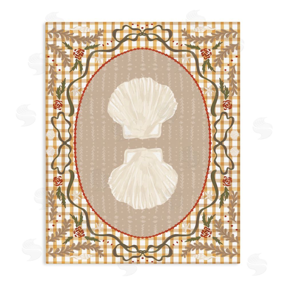 Vero Illustrates Vintage Shells on Gingham Stretched Canvas Wall Art Print