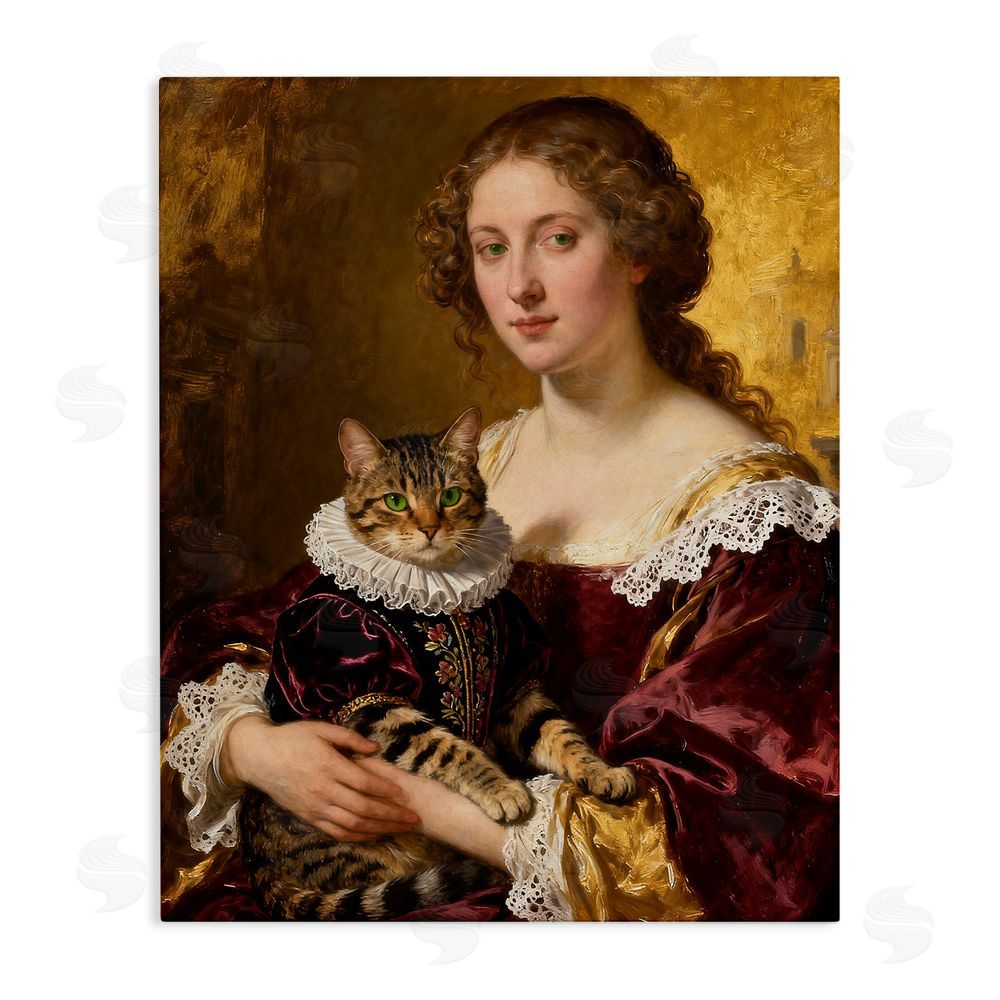 CAD Designs Renaissance Lady with Regal Cat Stretched Canvas Wall Art Print