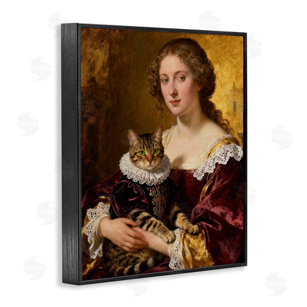 CAD Designs Renaissance Lady with Regal Cat Black Framed Giclee Wall Art Print