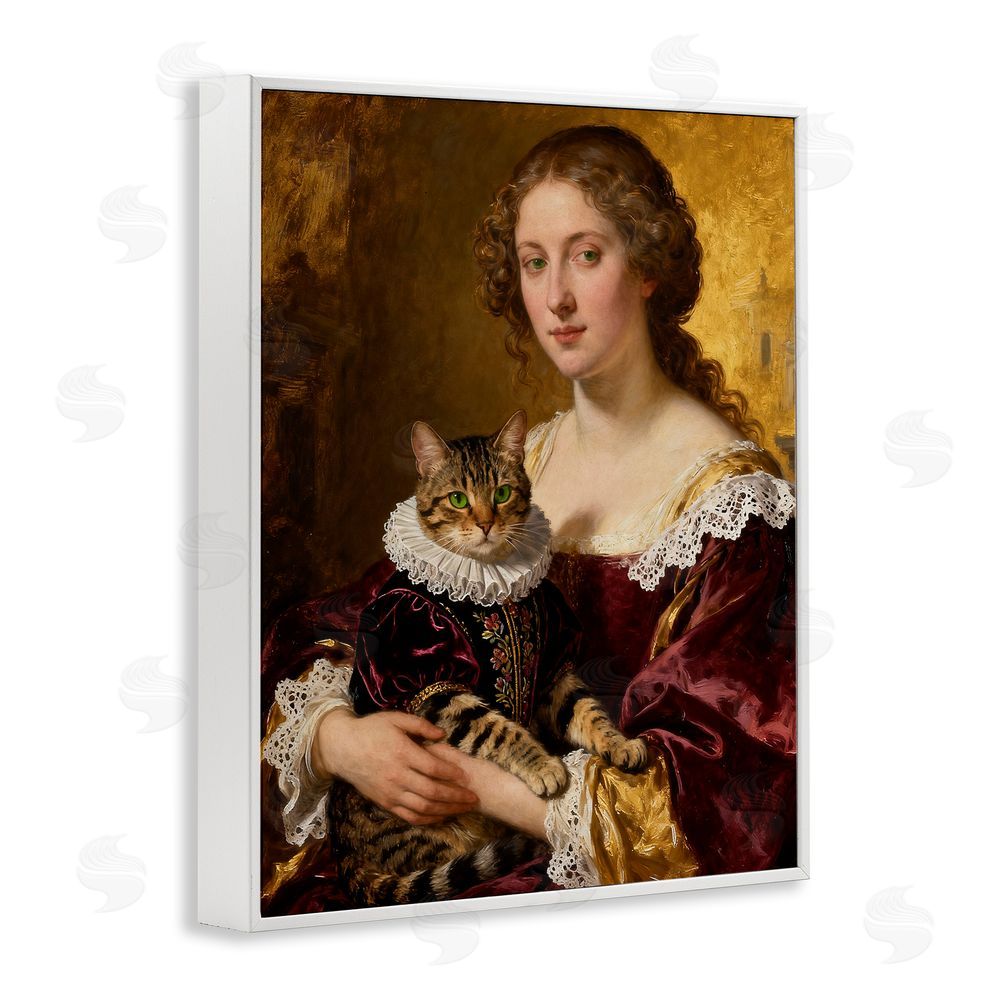 CAD Designs Renaissance Lady with Regal Cat White Framed Giclee Wall Art Print
