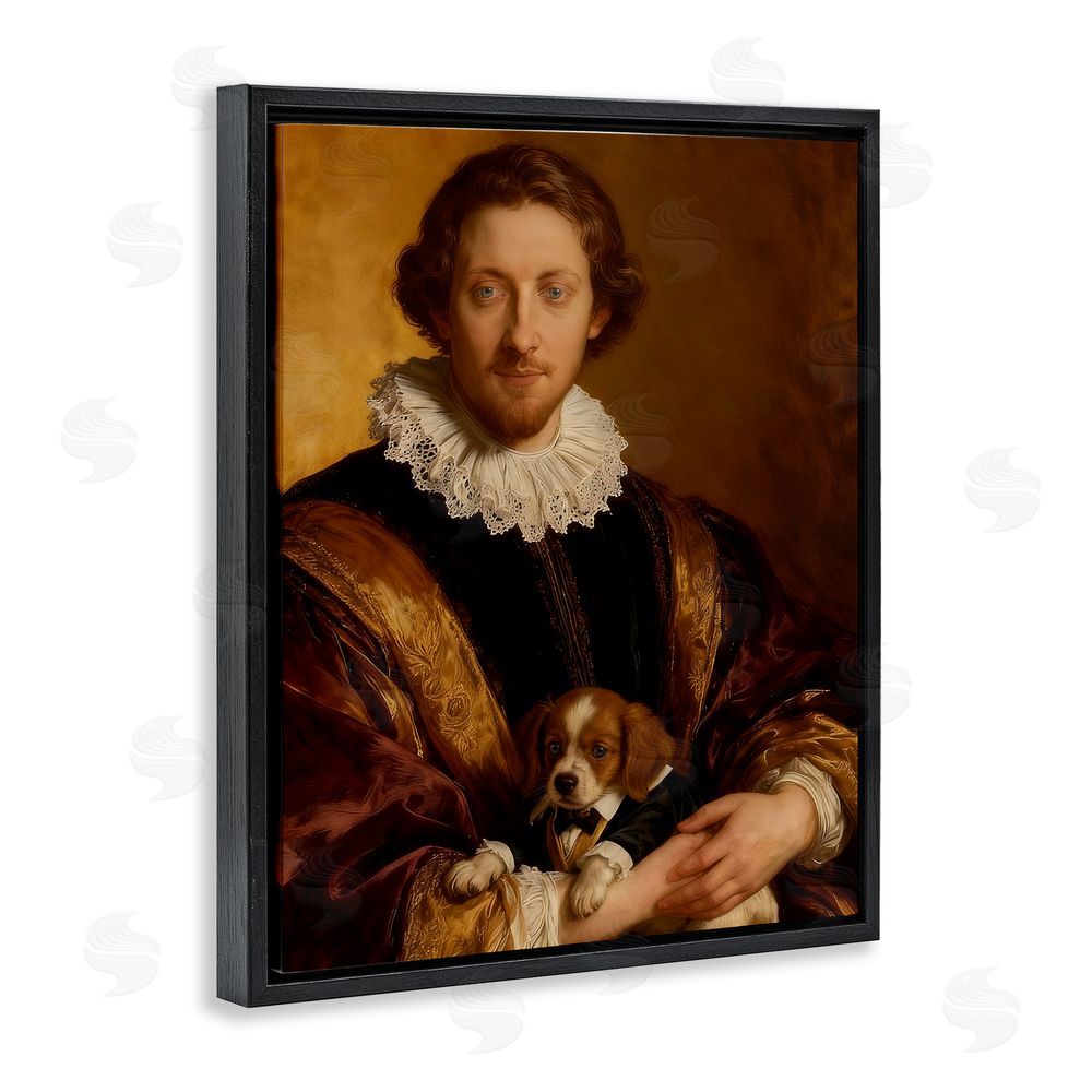 CAD Designs Renaissance Noble with Loyal Companion Black Floating Frame Canvas Wall Art Print
