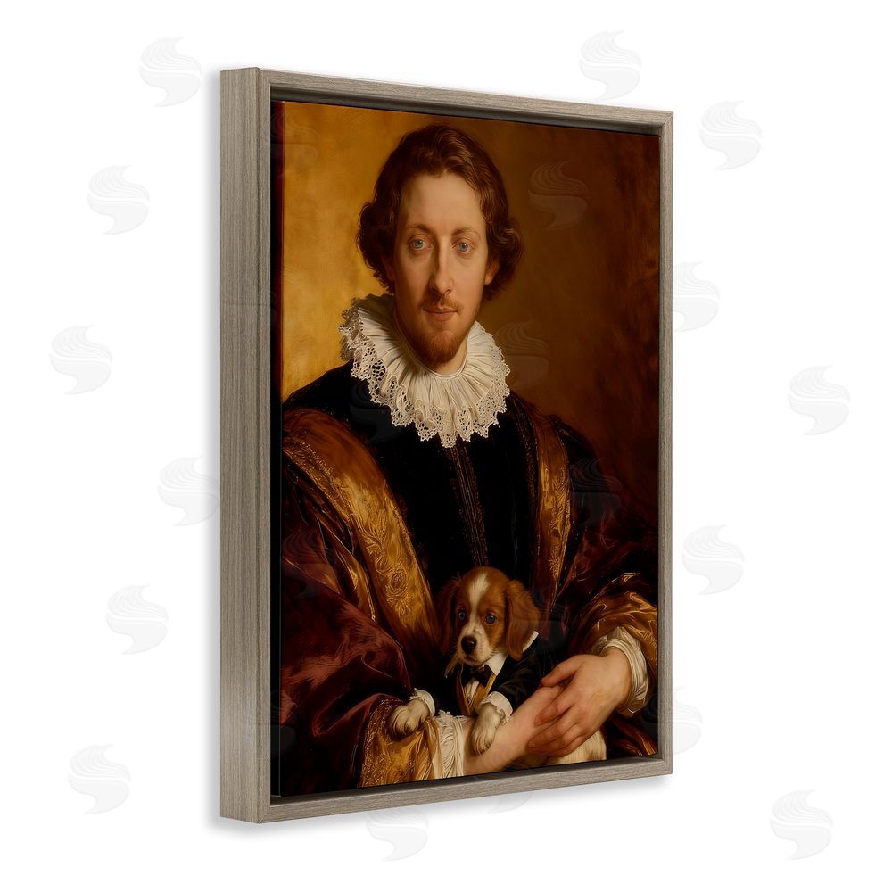 CAD Designs Renaissance Noble with Loyal Companion Brown Floating Frame Canvas Wall Art Print