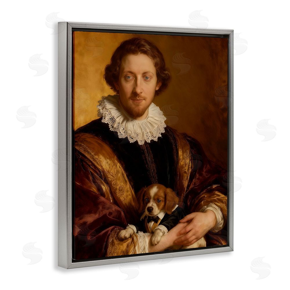 CAD Designs Renaissance Noble with Loyal Companion Gray Floating Frame Canvas Wall Art Print