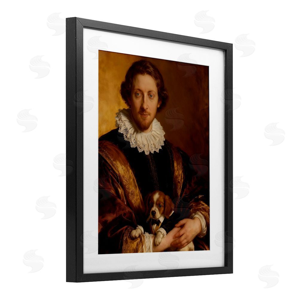 CAD Designs Renaissance Noble with Loyal Companion Black Framed Print Under Glass Wall Art