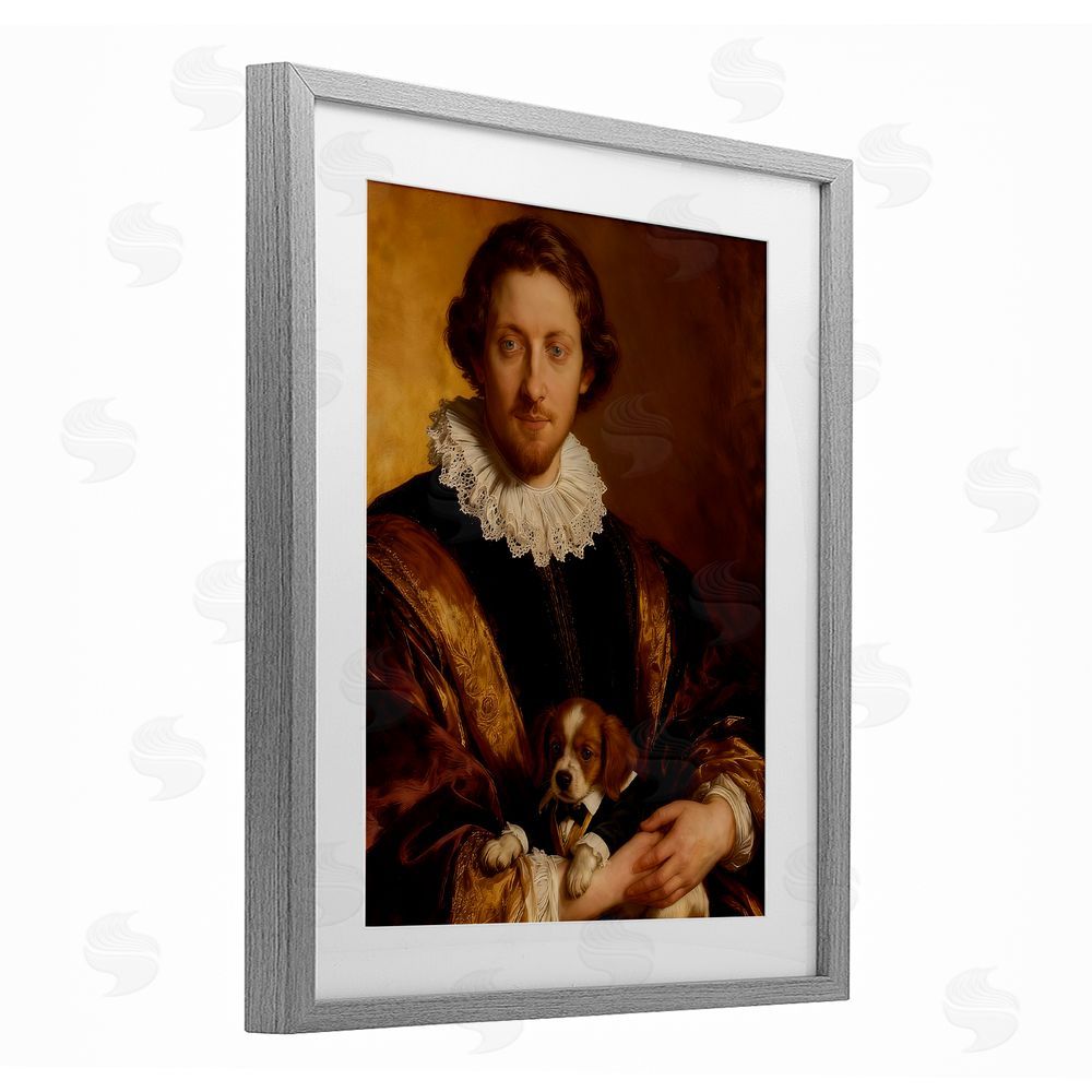 CAD Designs Renaissance Noble with Loyal Companion Gray Framed Print Under Glass Wall Art
