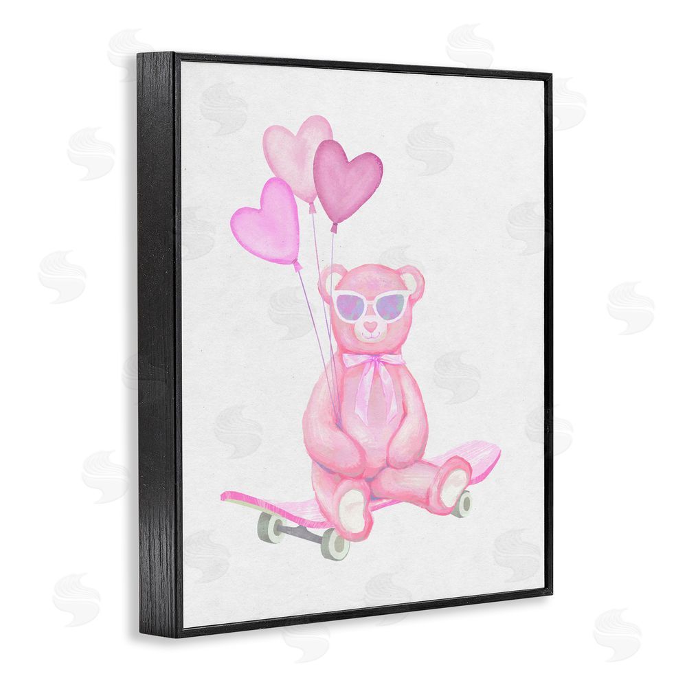 Ziwei Li Pink Teddy with Heart Balloons Black Framed Giclee Wall Art Print