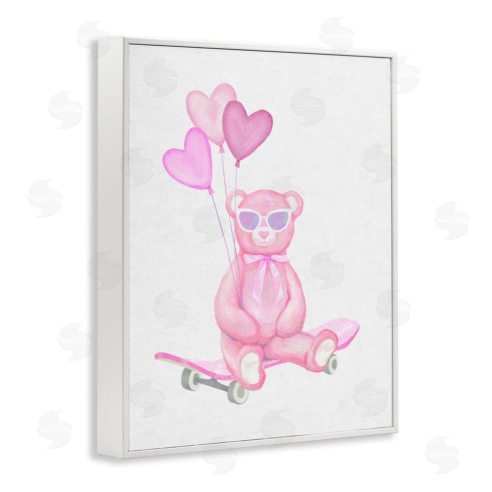 Ziwei Li Pink Teddy with Heart Balloons White Framed Giclee Wall Art Print