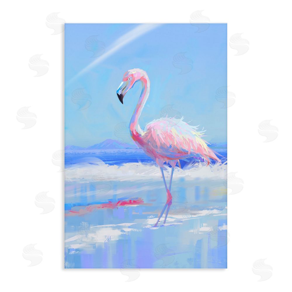 Ziwei Li Feathered Flamingo on Shore Stretched Canvas Wall Art Print