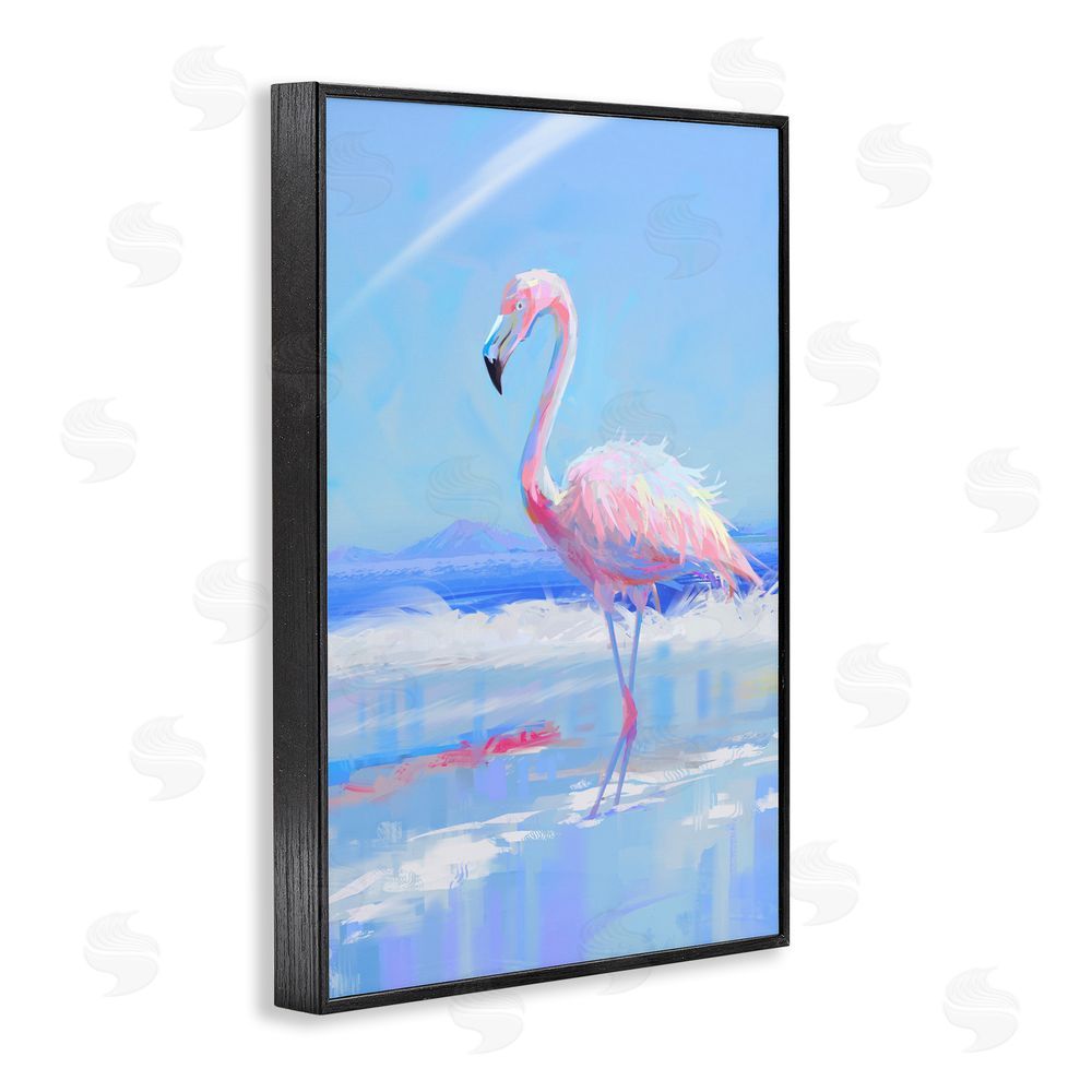 Ziwei Li Feathered Flamingo on Shore Black Framed Giclee Wall Art Print