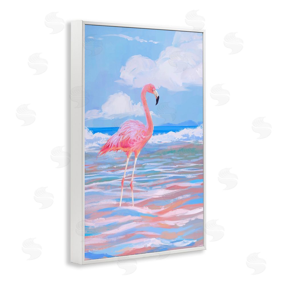 Ziwei Li Reflective Shore Flamingo Stance White Framed Giclee Wall Art Print
