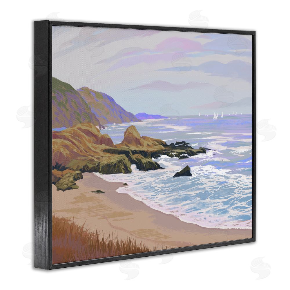 Ziwei Li Tranquil Cliffs & Distant Boats Black Framed Giclee Wall Art Print