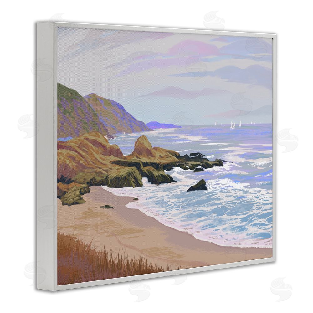 Ziwei Li Tranquil Cliffs & Distant Boats White Framed Giclee Wall Art Print