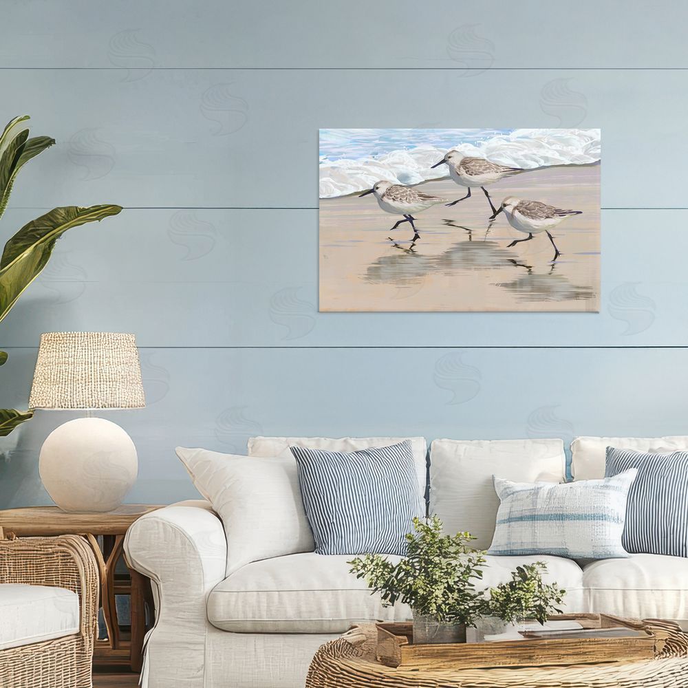 Ziwei Li Scurrying Sandpipers on Wet Sand Stretched Canvas Wall Art in Room