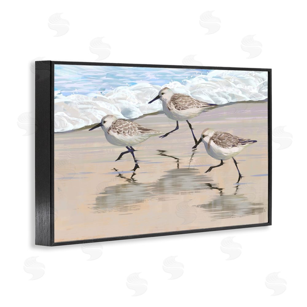 Ziwei Li Scurrying Sandpipers on Wet Sand Black Framed Giclee Wall Art Print