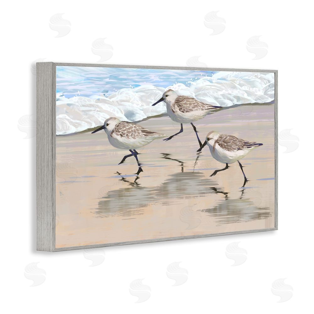 Ziwei Li Scurrying Sandpipers on Wet Sand Gray Framed Giclee Wall Art Print