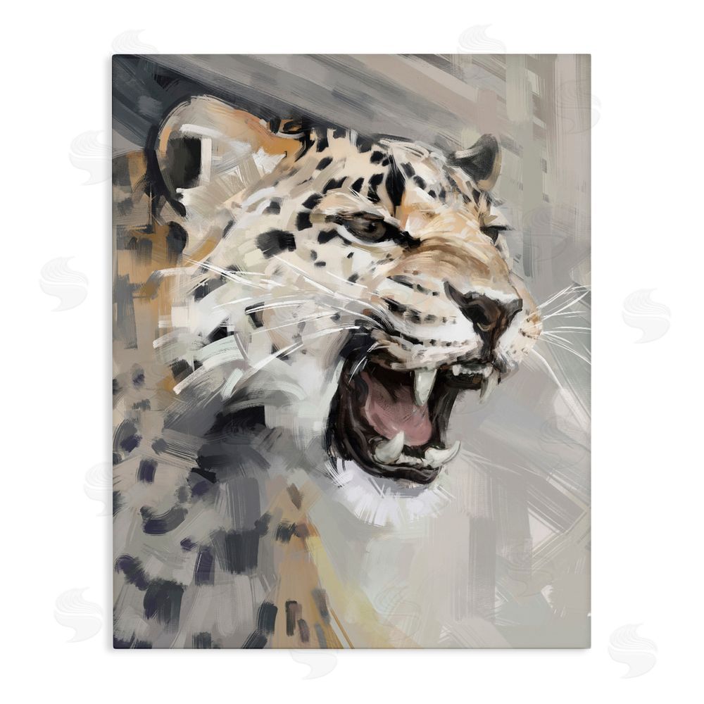Ziwei Li Intense Roaring Leopard Stretched Canvas Wall Art Print