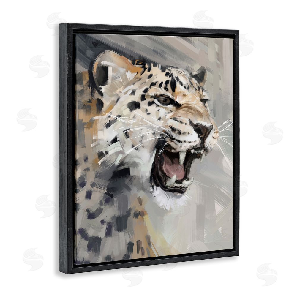 Ziwei Li Intense Roaring Leopard Black Floating Frame Canvas Wall Art Print