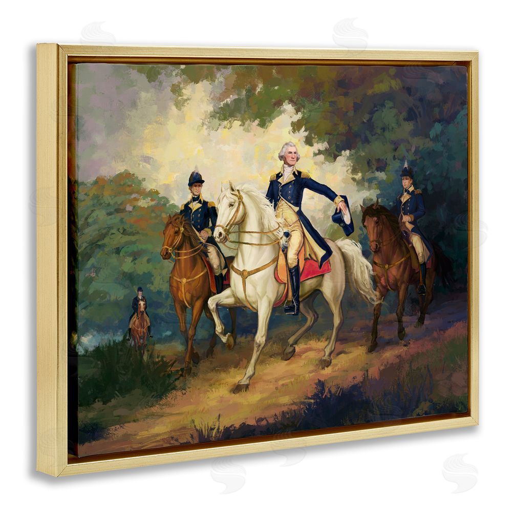 Ziwei Li Regal Commander on Horseback Gold Floating Frame Canvas Wall Art Print