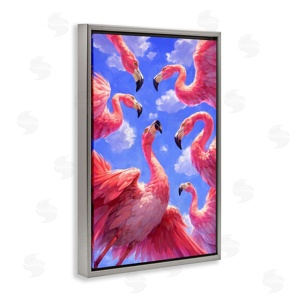 Ziwei Li Tropical Flamingos View From Below Gray Floating Frame Canvas Wall Art Print