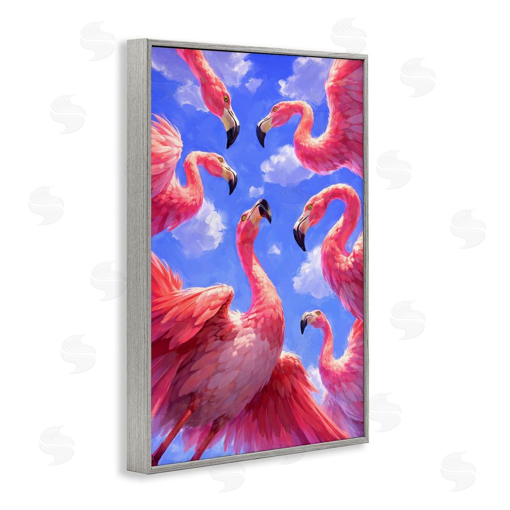 Ziwei Li Tropical Flamingos View From Below Gray Framed Giclee Wall Art Print