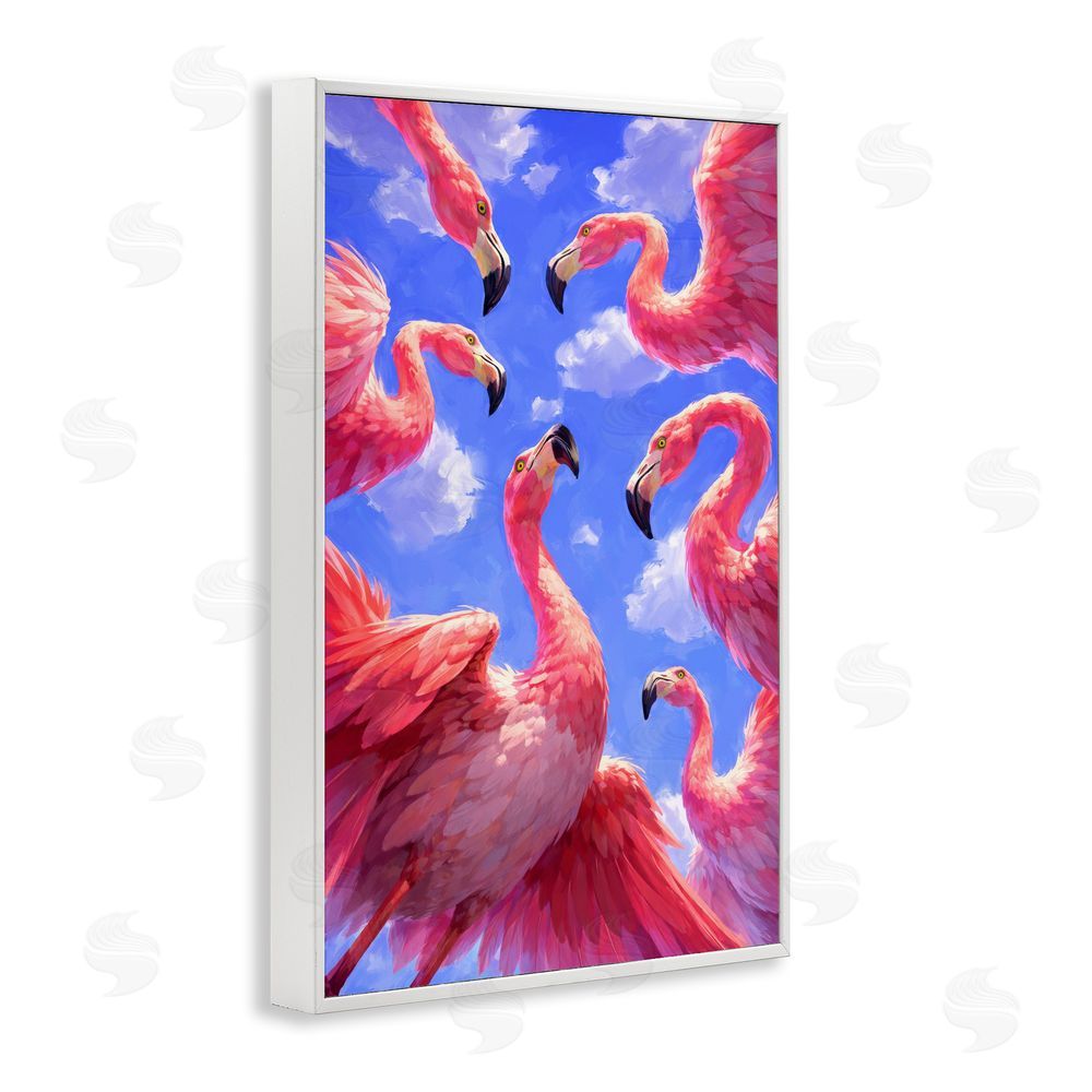 Ziwei Li Tropical Flamingos View From Below White Framed Giclee Wall Art Print