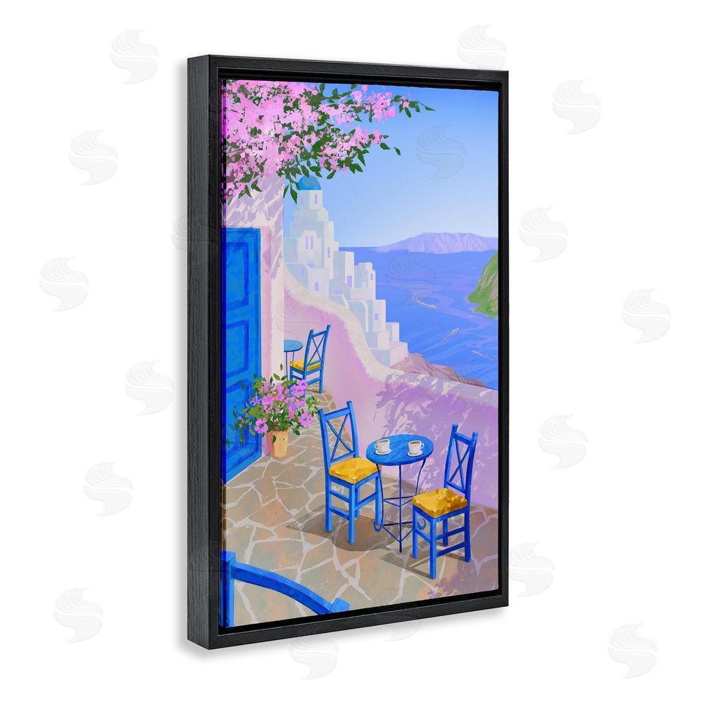 Ziwei Li Sunlit Ocean View Terrace Black Floating Frame Canvas Wall Art Print