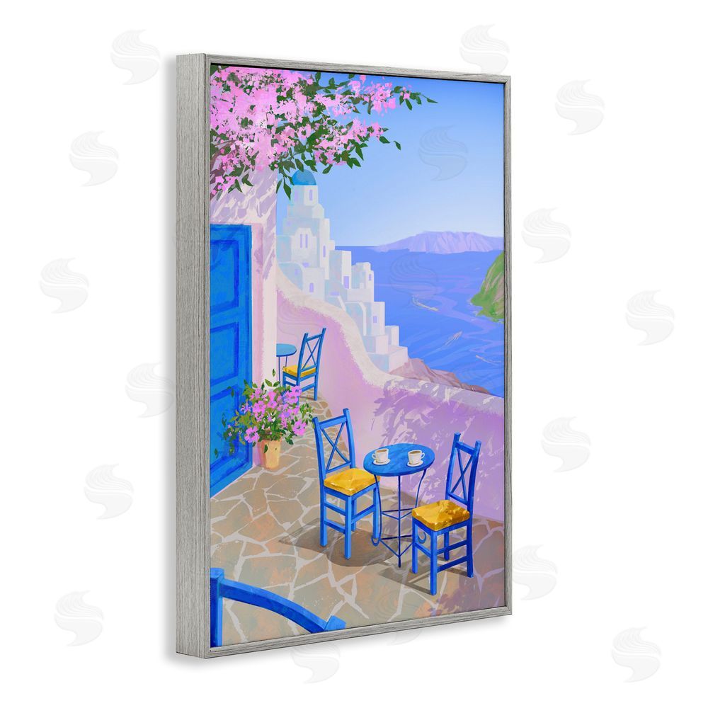 Ziwei Li Sunlit Ocean View Terrace Gray Framed Giclee Wall Art Print
