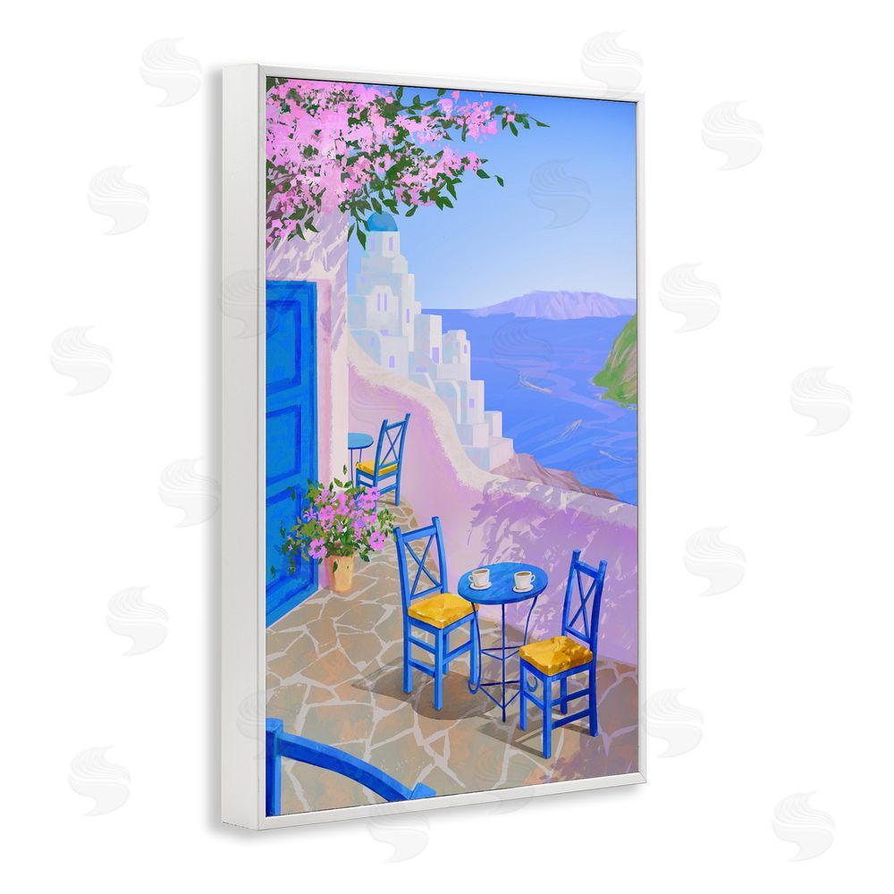 Ziwei Li Sunlit Ocean View Terrace White Framed Giclee Wall Art Print