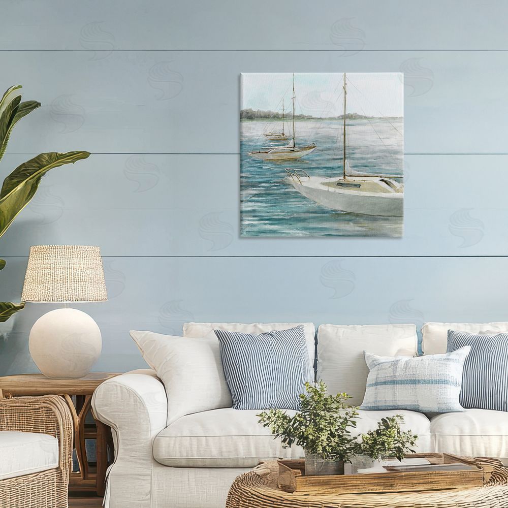 Lorenzo Collective Small Boats Resting in Harbor Stretched Canvas Wall Art in Room