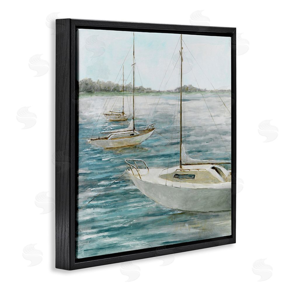 Lorenzo Collective Small Boats Resting in Harbor Black Floating Frame Canvas Wall Art Print