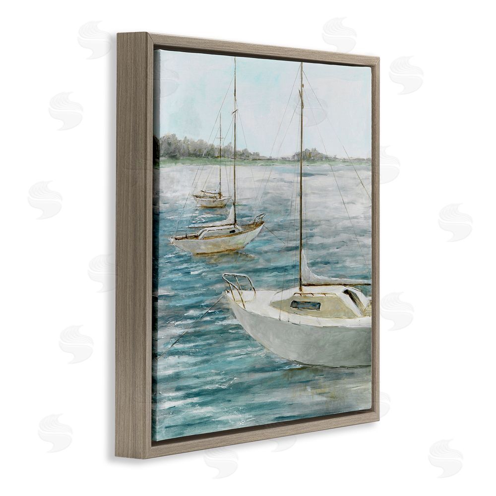 Lorenzo Collective Small Boats Resting in Harbor Brown Floating Frame Canvas Wall Art Print