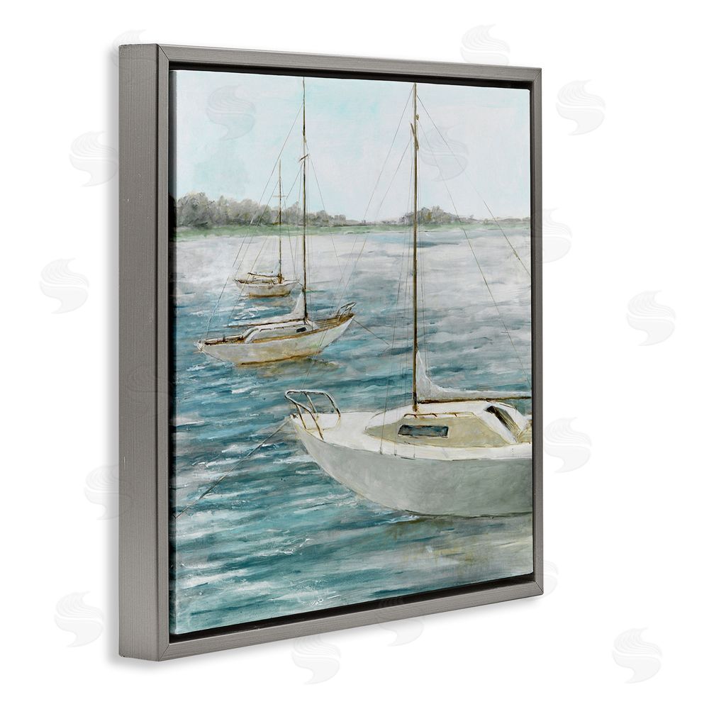 Lorenzo Collective Small Boats Resting in Harbor Gray Floating Frame Canvas Wall Art Print