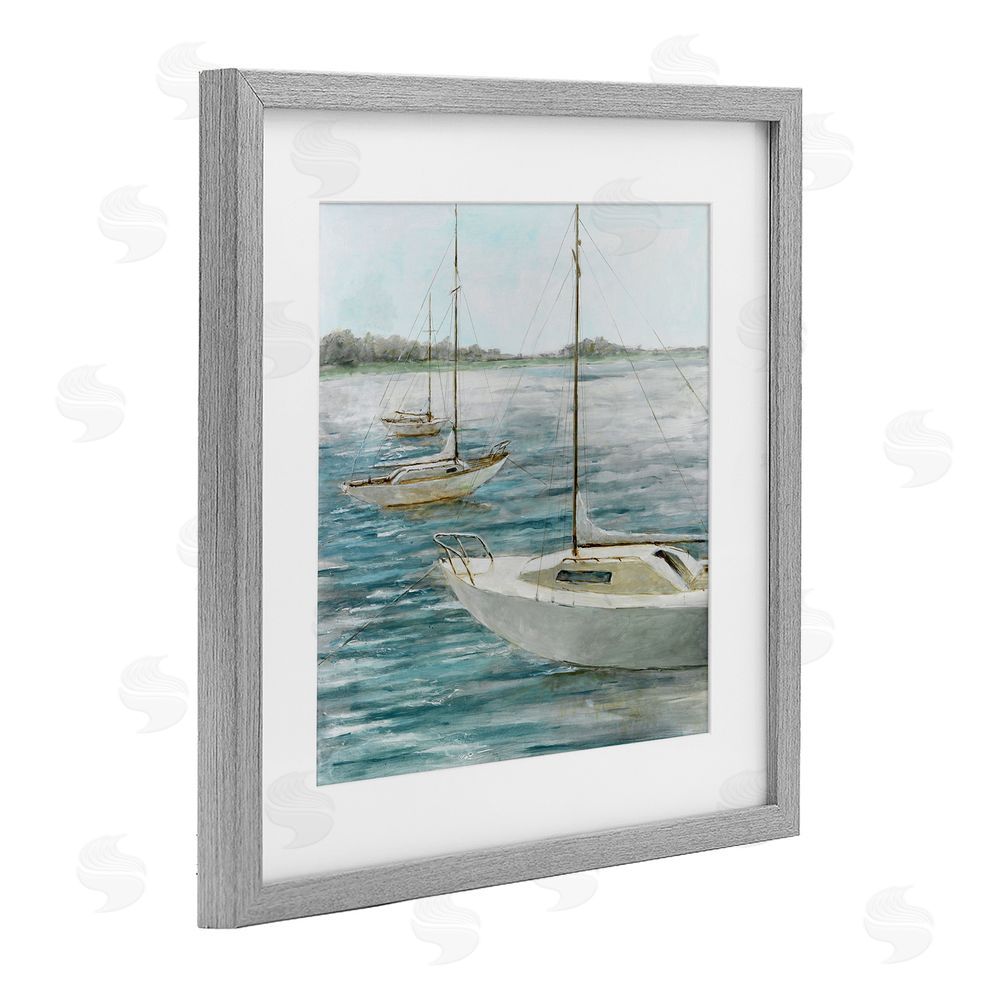 Lorenzo Collective Small Boats Resting in Harbor Gray Framed Print Under Glass Wall Art