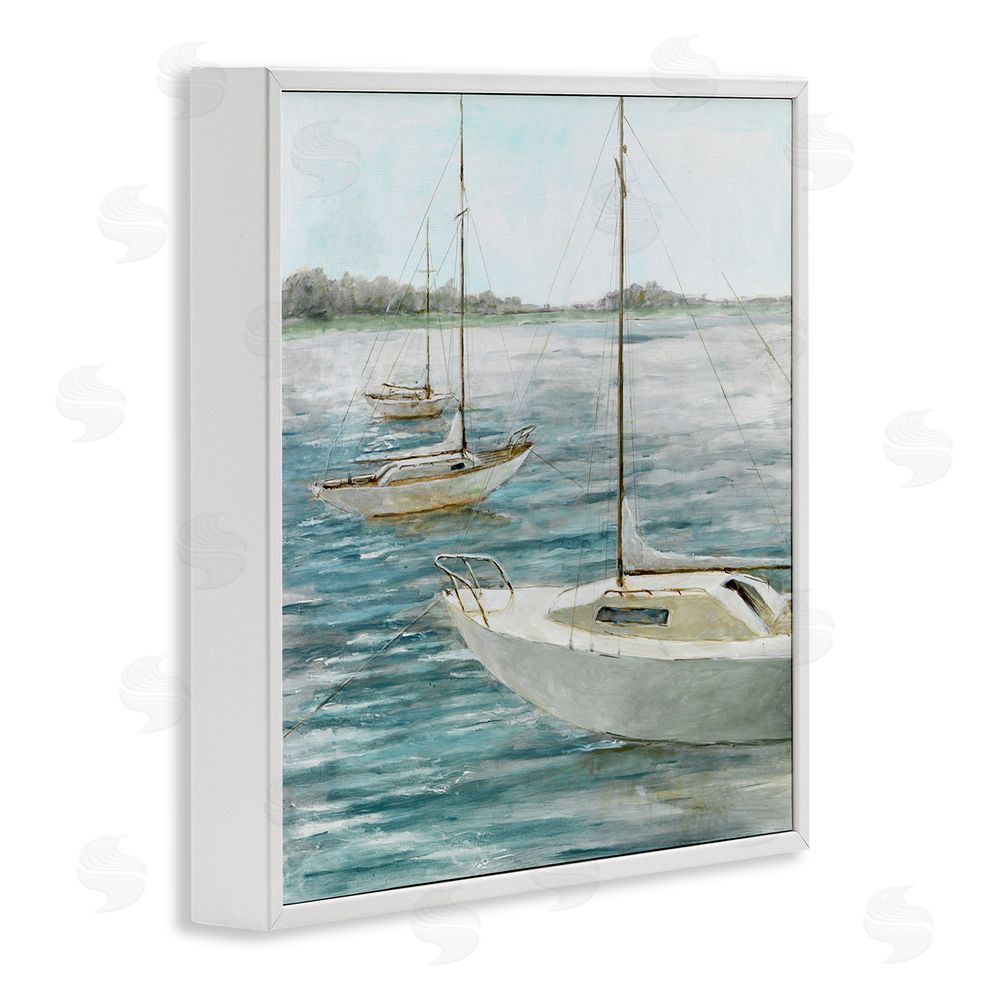 Lorenzo Collective Small Boats Resting in Harbor White Framed Giclee Wall Art Print