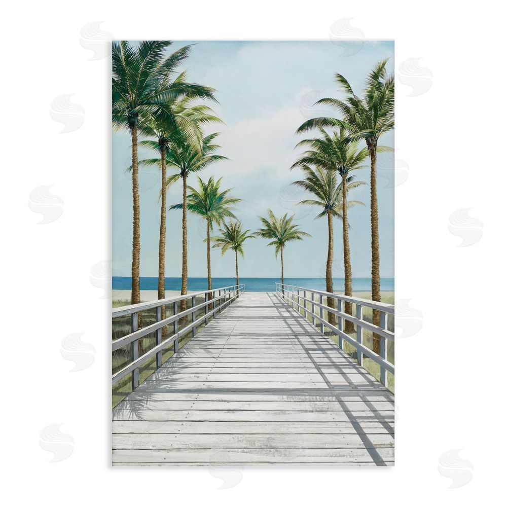 Lorenzo Collective Palm Lined Boardwalk To The Beach Stretched Canvas Wall Art Print