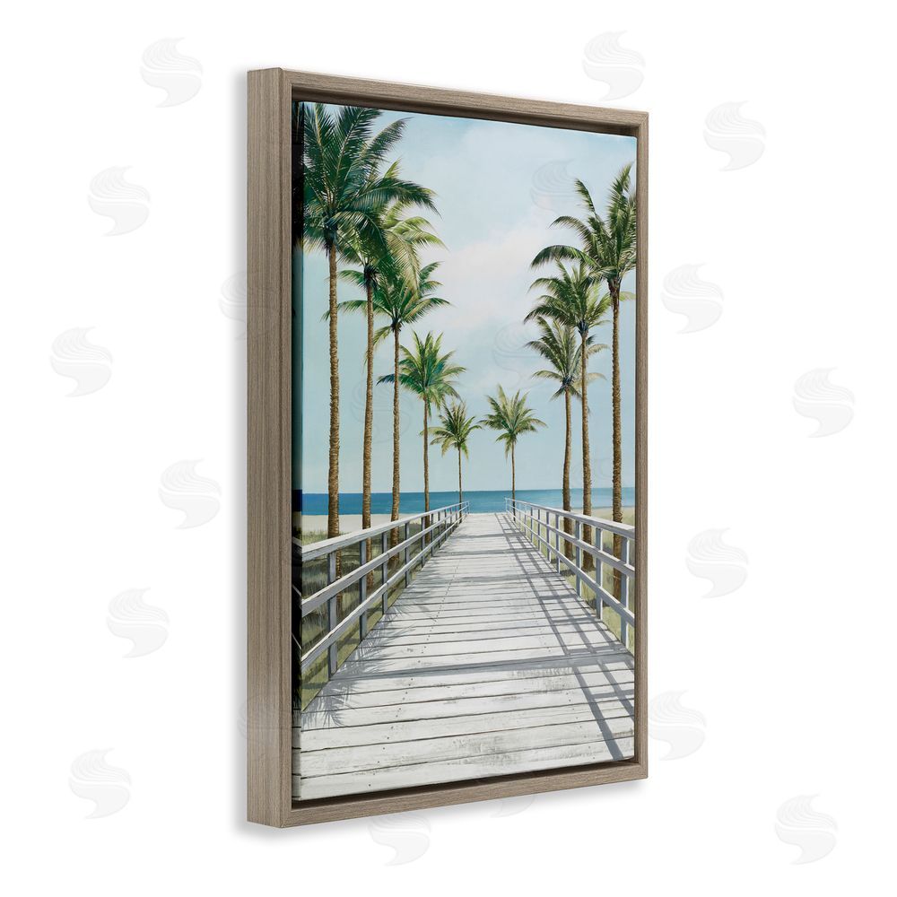 Lorenzo Collective Palm Lined Boardwalk To The Beach Brown Floating Frame Canvas Wall Art Print