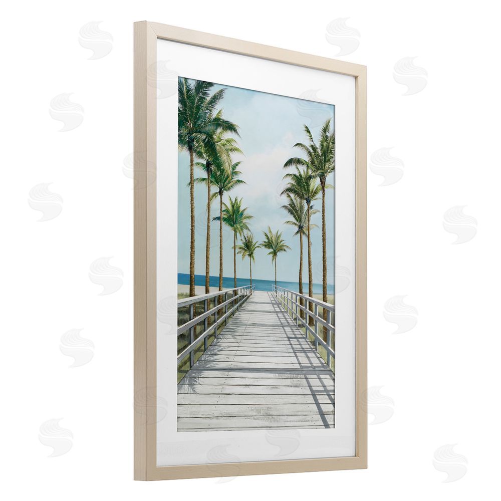 Lorenzo Collective Palm Lined Boardwalk To The Beach Brown Framed Print Under Glass Wall Art