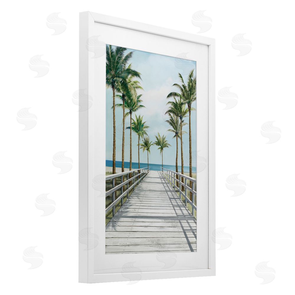 Lorenzo Collective Palm Lined Boardwalk To The Beach White Framed Print Under Glass Wall Art