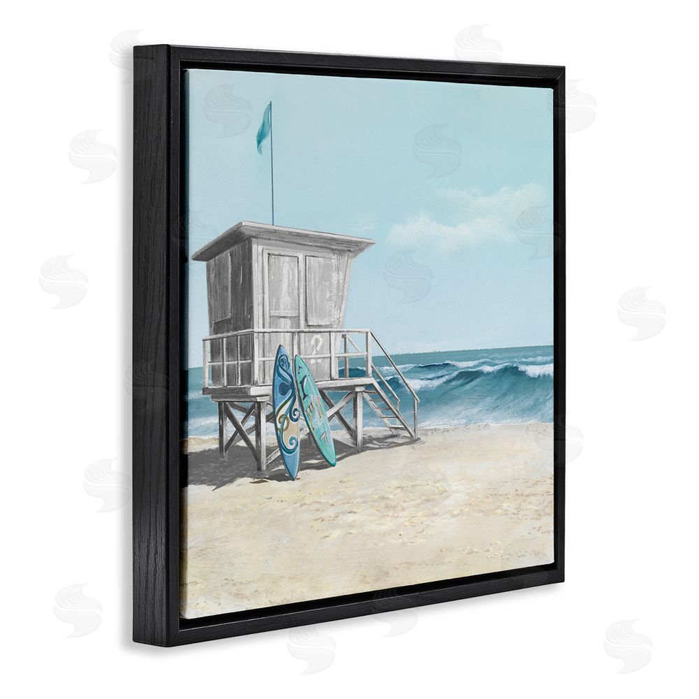 Lorenzo Collective Lifeguard Stand with Blue Boards Black Floating Frame Canvas Wall Art Print
