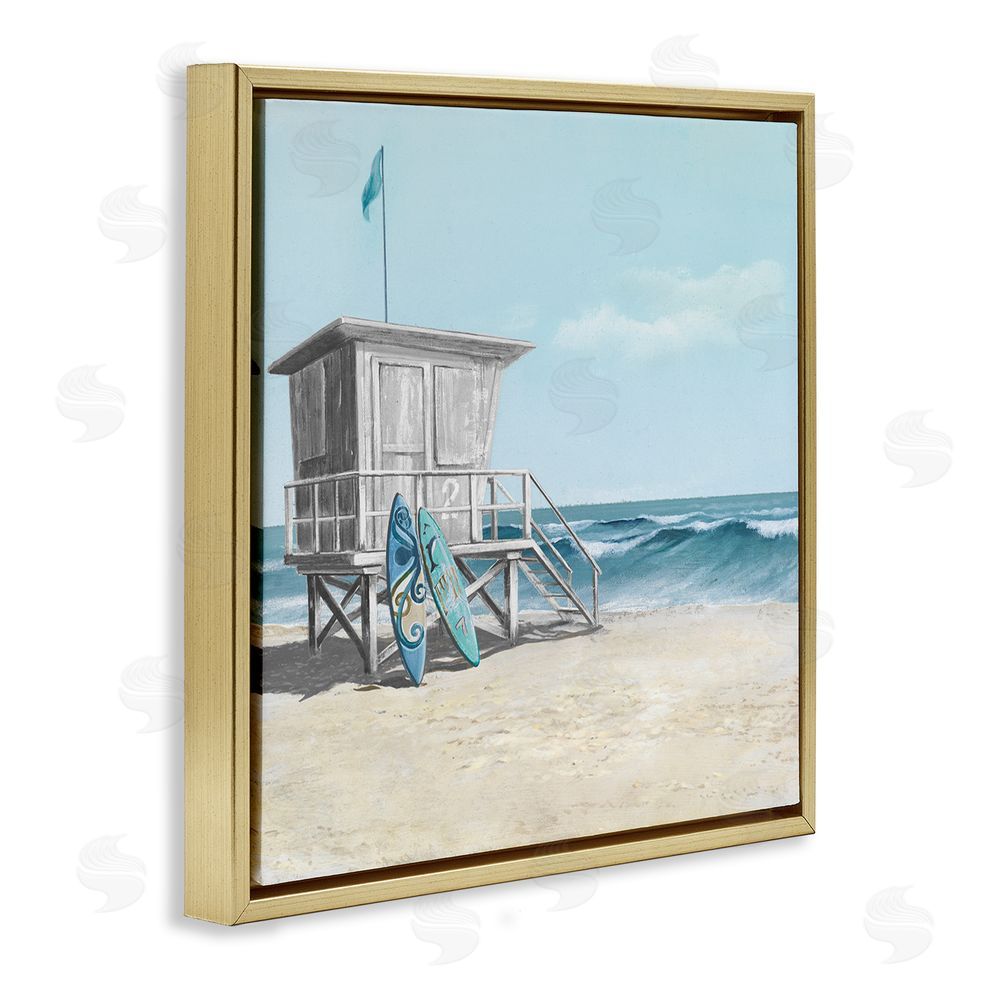 Lorenzo Collective Lifeguard Stand with Blue Boards Gold Floating Frame Canvas Wall Art Print