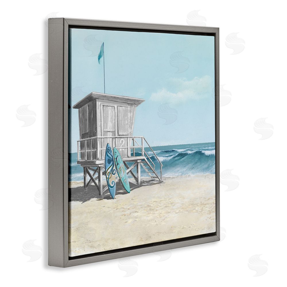Lorenzo Collective Lifeguard Stand with Blue Boards Gray Floating Frame Canvas Wall Art Print
