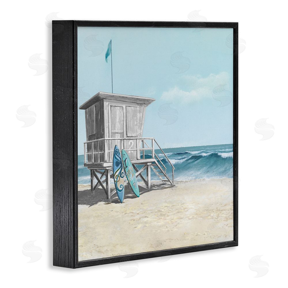 Lorenzo Collective Lifeguard Stand with Blue Boards Black Framed Giclee Wall Art Print