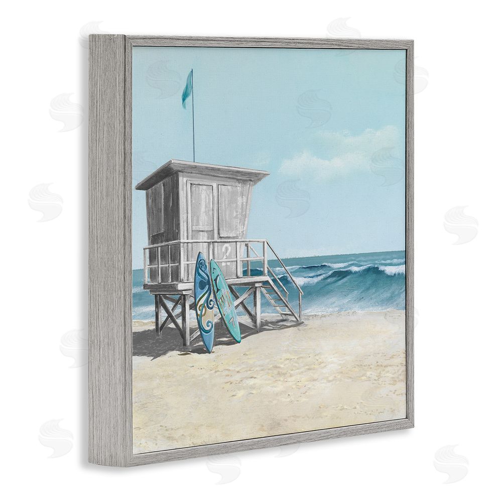 Lorenzo Collective Lifeguard Stand with Blue Boards Gray Framed Giclee Wall Art Print