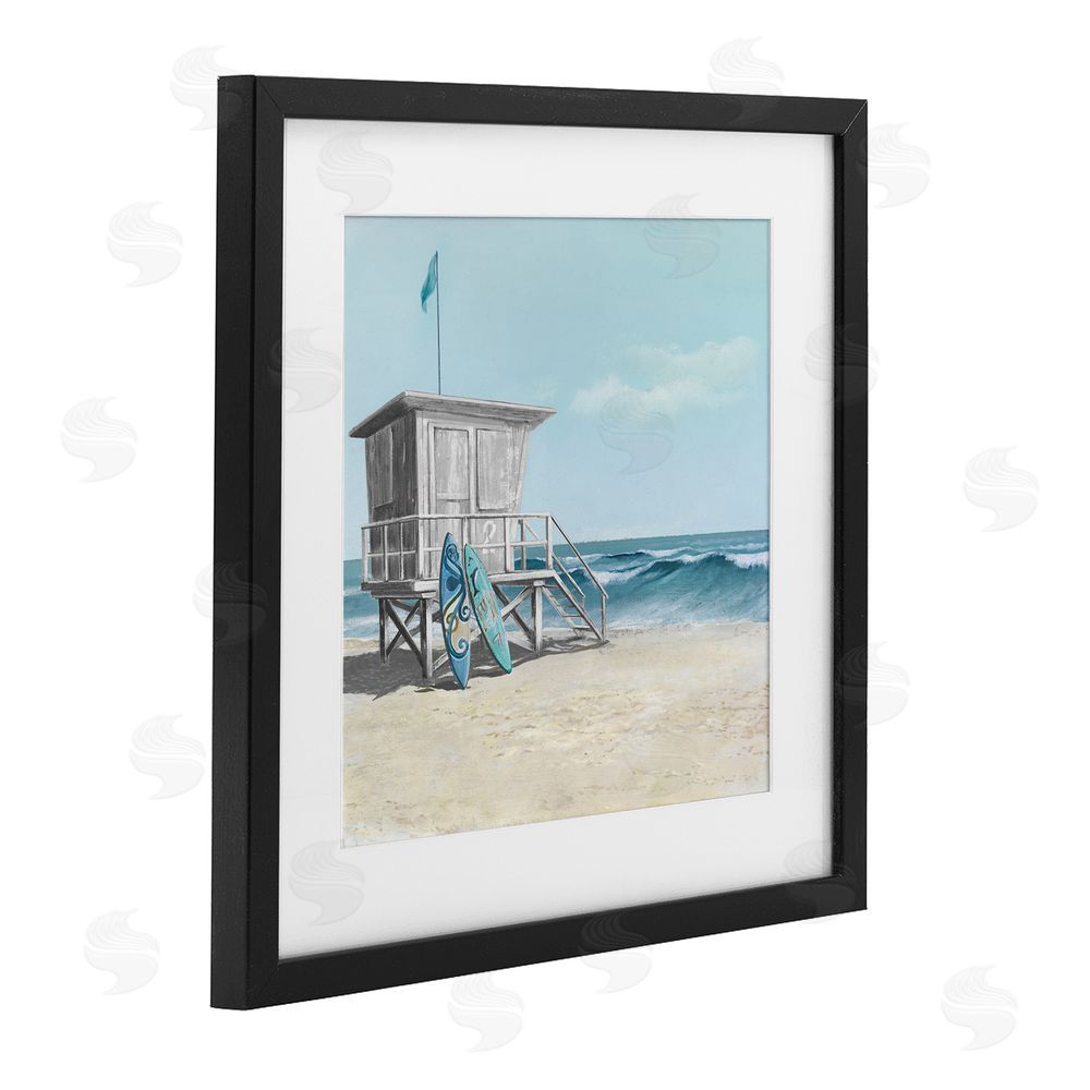 Lorenzo Collective Lifeguard Stand with Blue Boards Black Framed Print Under Glass Wall Art