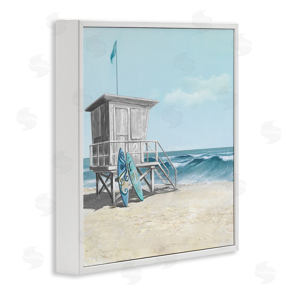 Lorenzo Collective Lifeguard Stand with Blue Boards White Framed Giclee Wall Art Print
