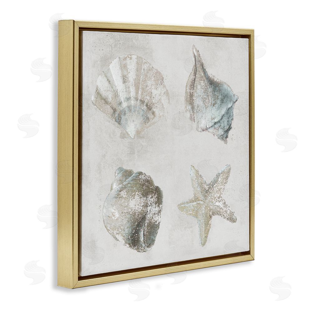Lorenzo Collective Shoreline Treasures Shell Quartet Gold Floating Frame Canvas Wall Art Print